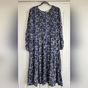 Kate & Sam Blue Floral Smocked Maxi Dress - Size XL